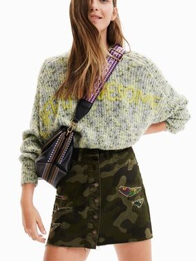 Desigual mini denim camouflage skirt
